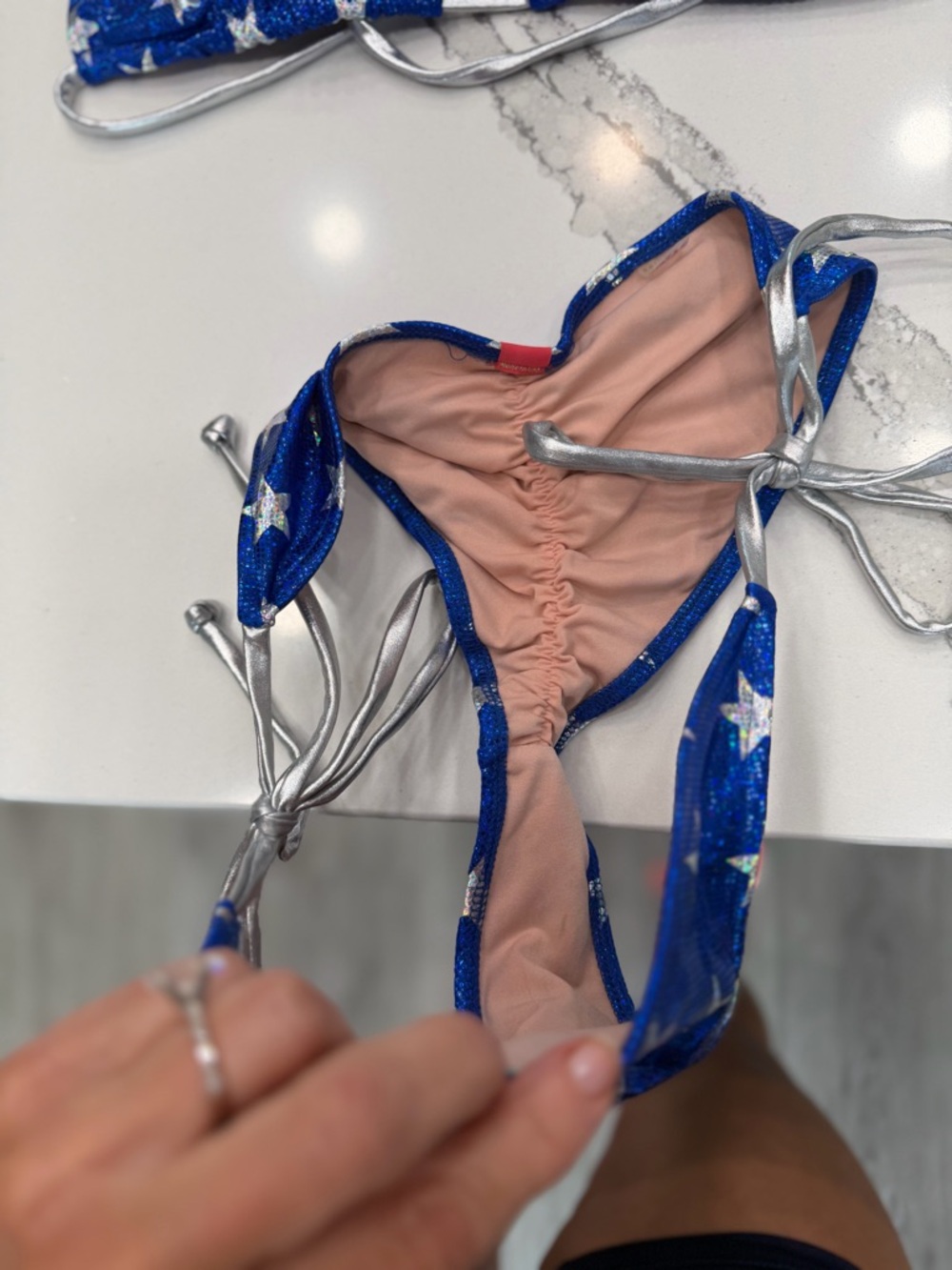 Blue Star Print Triangle Bikini - Classic Women's Swim Set - Picture 6 of 7